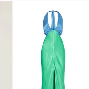 San Sloan Blue and Green Halter Dress